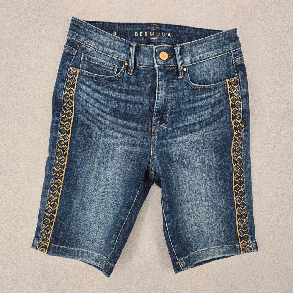 White House Black Market Womens 0 Bermuda Shorts Embroidered Boho Denim